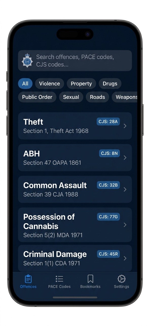 Section App — offence search view